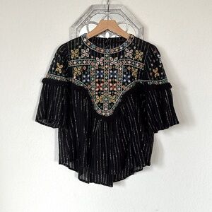 Zara • Embellished Blouse with Bib Collar and Wide Sleeves